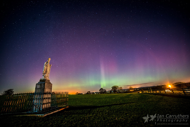 The Northern Lights (Aurora Borealis) viewed from the Hill of Tara in the Boyne Valley