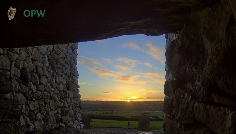 View of the rising sun from the roofbox which directs the sun into the Newgrange chamber.