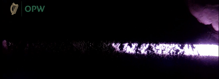 9:03am - overhead view of the sunbeam in the Newgrange chamber.