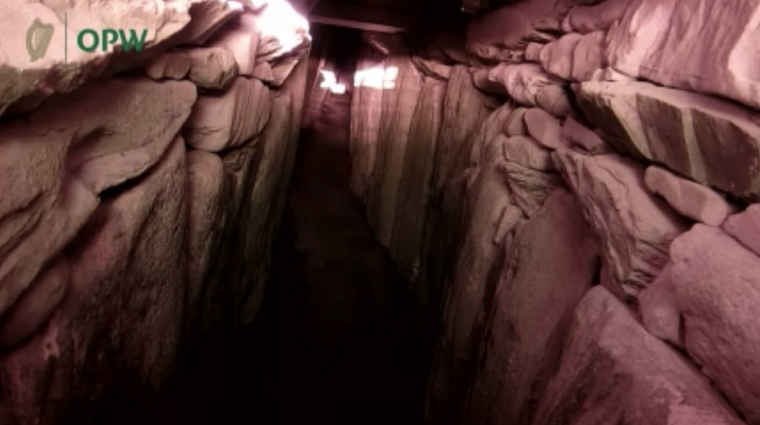 Sunbeam retreating down the passage inside Newgrange.